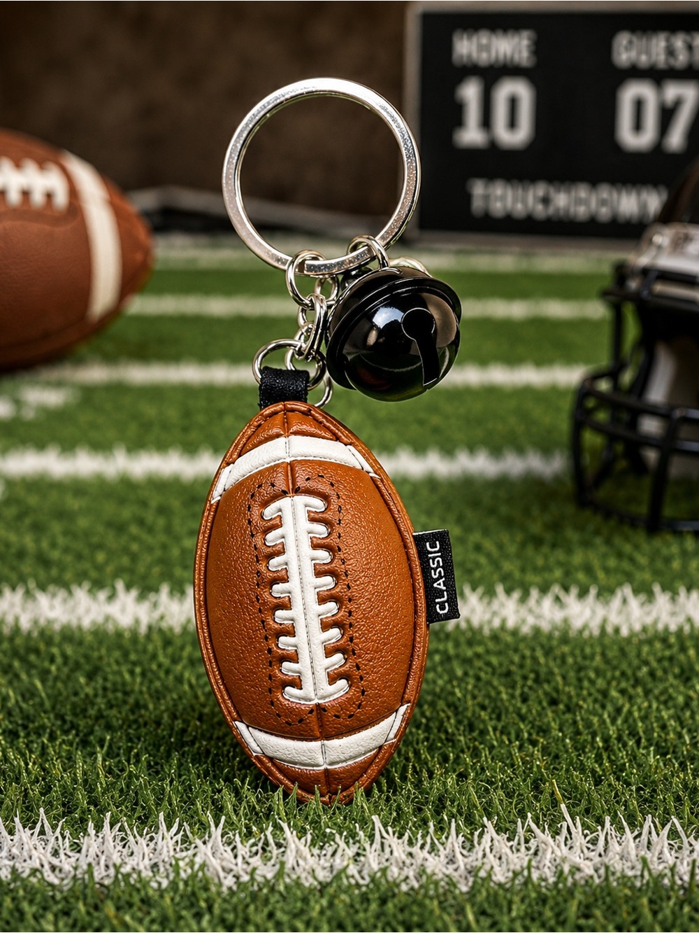 Football Keychain with Bell – Faux Leather Sports Key Ring